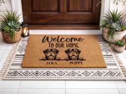 Welcome To Our Home - Personalized Dual Dog Name Rug Modern Entryway Sign - thumbnail 1