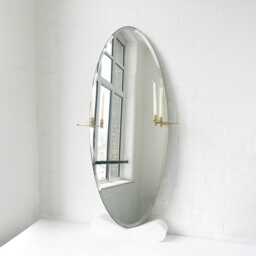 Oval Shaped Bevelled Mirror With Decorative Candleholders & Brushed Brass Frame - thumbnail 2