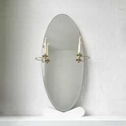 Oval Shaped Bevelled Mirror With Decorative Candleholders & Brushed Brass Frame - thumbnail 1