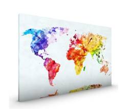 Colourfull World Map Atlas Canvas Framed Glossy Coated Premium With Metal Hanger Various Sizes - thumbnail 1