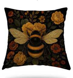 Golden Bee Velvet Cushion Cover 17x17 - thumbnail 1