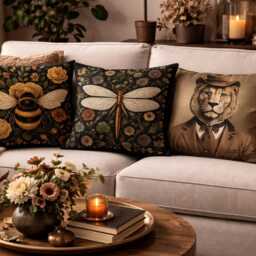 Golden Bee Velvet Cushion Cover 17x17 - thumbnail 2