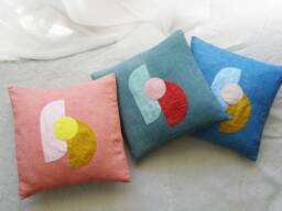 Decorative Square Cushions 40 X cm in Contemporary Design Linen With Geometric Pattern, Natural Dye, Handmade - thumbnail 1