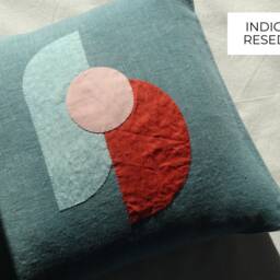 Decorative Square Cushions 40 X cm in Contemporary Design Linen With Geometric Pattern, Natural Dye, Handmade - thumbnail 2