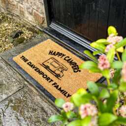 Happy Campers Doormat, Welcome Mat With Camping Names, Custom Coir Welcome, Mat, Gift For Him, Personalised Theme - thumbnail 2