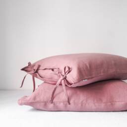 Pink Linen Pillowcase - Soft Stonewashed Natural Cover Tied With A Bow - thumbnail 3
