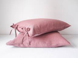 Pink Linen Pillowcase - Soft Stonewashed Natural Cover Tied With A Bow