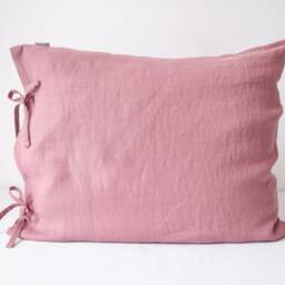 Pink Linen Pillowcase - Soft Stonewashed Natural Cover Tied With A Bow - thumbnail 2