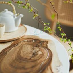 Round Walnut Table For Dining Room, Custom Epoxy The Restaurant, Boho Touch Furnishing New Home, White River Resin - thumbnail 4