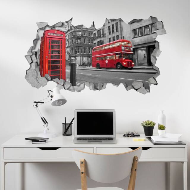 London Wall Decal 3D - Broken Wallpaper Wall Decals Printed Art Sku Lond3Dm - image 1