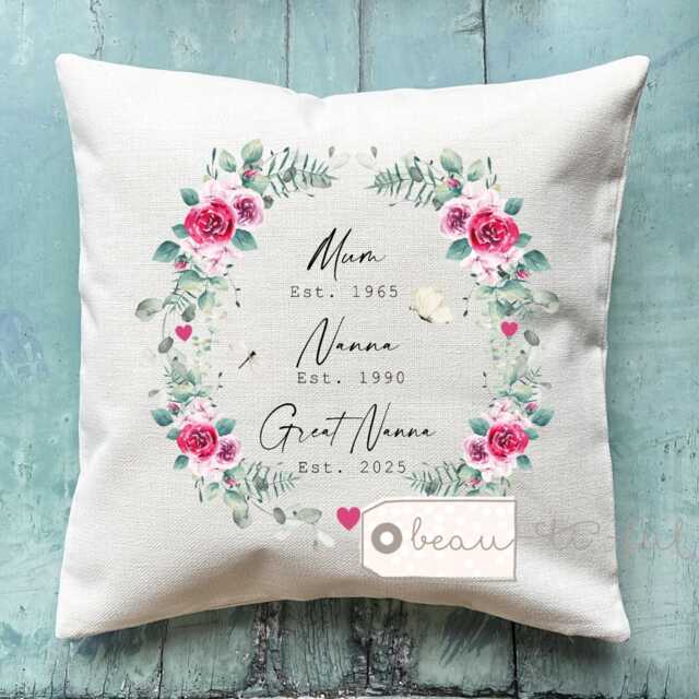 Personalised Gift For Her Great Grandma Mum Nanna Nanny Mom Mam Nan Wildflower Floral Home Linen Style Cushion Birthday - image 1