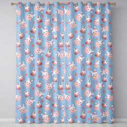 Cute Strawberry Bunny Cake Dessert Kawaii Blue Background Seamless Pattern Readymade Eyelet Ring Top Thermal 100% Blackout Curtains - thumbnail 2