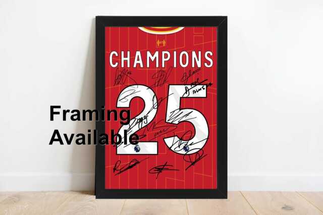 Champions 2025 Squad Signed Liverpool Printed Autograph Print Photo Framed Option Shirt Jersey Mo Salah - image 1