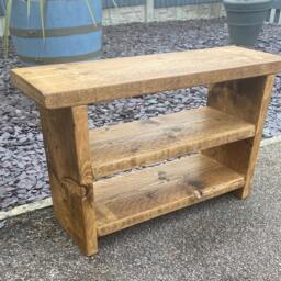 Rustic Scaffold Board Shoe Bench - Handmade Wooden Hallway With Storage Bespoke UK Made Furniture 7 Wax Finishes - thumbnail 3