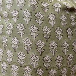 Authentic Boho Floral Indian Hand Block Stamped Linen Print Pillow Cover Green Off White Natural Available in Multiple Sizes Scandinavian - thumbnail 2