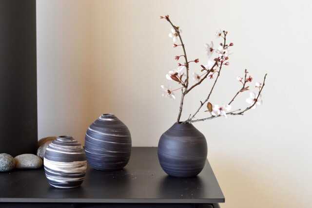 Marbled Clay Vase Black & White Agateware Ceramic Bud Vase, Nerikomi Porcelain Vases, Wabi Sabi Decor - image 1