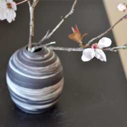 Marbled Clay Vase Black & White Agateware Ceramic Bud Vase, Nerikomi Porcelain Vases, Wabi Sabi Decor - thumbnail 3