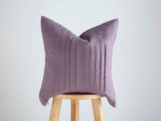 Custom Purple Linen Pillow Cover Ticking Stripe Decorative Pillowcase - image 1
