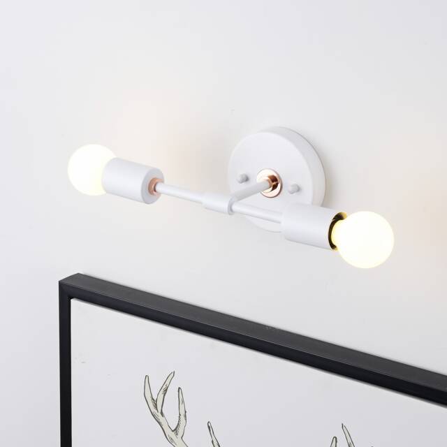 2 Light White/Rose Gold Wall Sconce - Modern Minimalist Bathroom, Vanity & Hallway Lighting Industrial Exposed Bulb Lamp Fixture - image 1