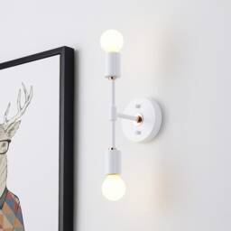 2 Light White/Rose Gold Wall Sconce - Modern Minimalist Bathroom, Vanity & Hallway Lighting Industrial Exposed Bulb Lamp Fixture - thumbnail 2
