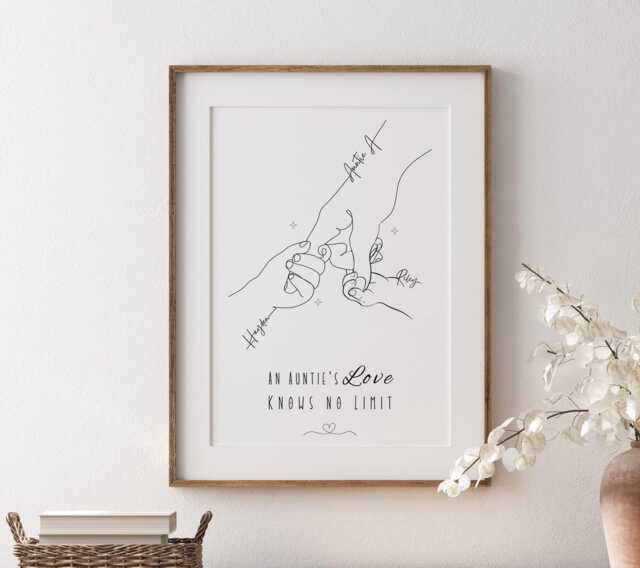 Personalised Auntie & Child Line Art Print, Nephew Or Niece Gift To Aunt - image 1