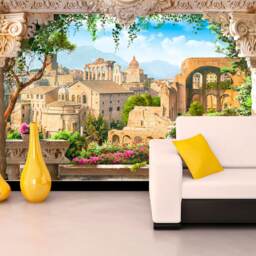 Ancient City Wall Mural - Vintage Old Town Removable Wallpaper, Classical Column Peel & Stick Mural, Historic Architecture Art - thumbnail 3