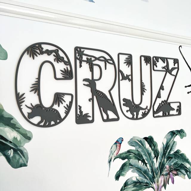 Dinosaur Name Sign - Wooden Dino Letters Personalised Custom Decor Theme Bedroom Wall Art - image 1