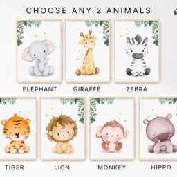 Personalised Safari Animals Nursery Prints & Frames Set Of 3 Gift Home Decor Baby Shower Toddler Boy Girl Jungle Name Child Picture Bedroom - thumbnail 3