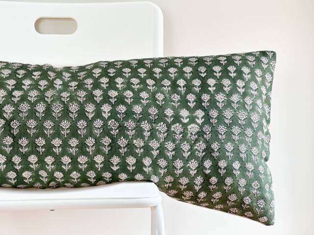 Floral Block Print Lumbar Pillow Cover Boho Farmhouse Decor - image 1
