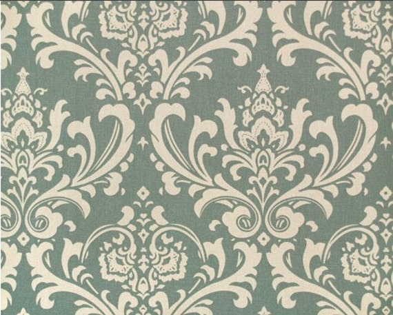 New 18x18 Inch Designer Handmade Pillow Case in Large Damask Dark Dusty Blue & Off White - image 1