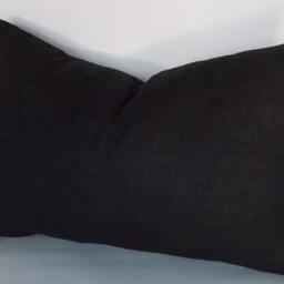 Black Linen Lumbar Pillow Cover 12x18 Decorative Cushion - thumbnail 3