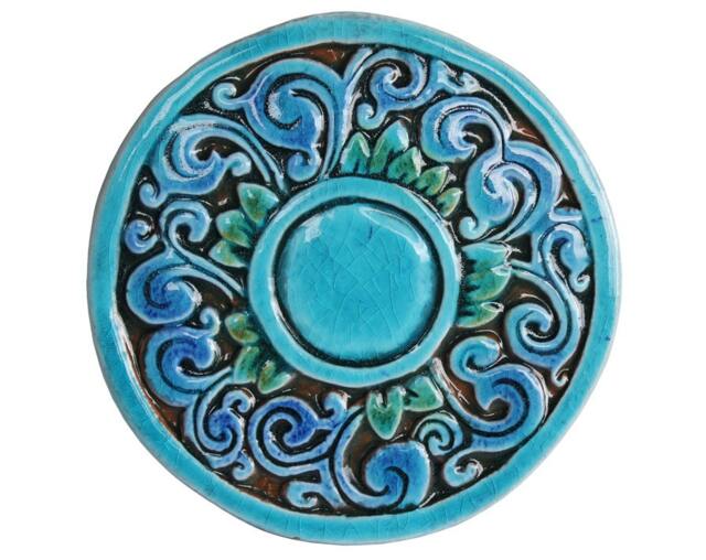 Handmade Ceramic Swirls Wall Decor Turquoise Tile Art - 18.5cm - image 1