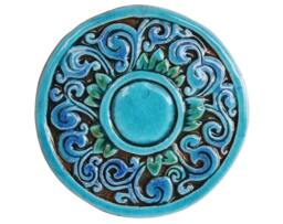 Handmade Ceramic Swirls Wall Decor Turquoise Tile Art - 18.5cm