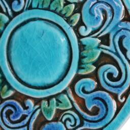 Handmade Ceramic Swirls Wall Decor Turquoise Tile Art - 18.5cm - thumbnail 4
