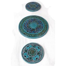 Handmade Ceramic Swirls Wall Decor Turquoise Tile Art - 18.5cm - thumbnail 2
