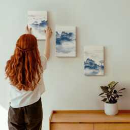 Canvas Wall Art Set Of 3 - Cloud Mountains With Trees & Birds in The Background, Blue Picture Print, Landscapes Decor - thumbnail 3