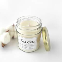 Fresh Cotton Scented Soy Candle, Clean Laundry Aroma, Home Decor Spa Candle - thumbnail 3
