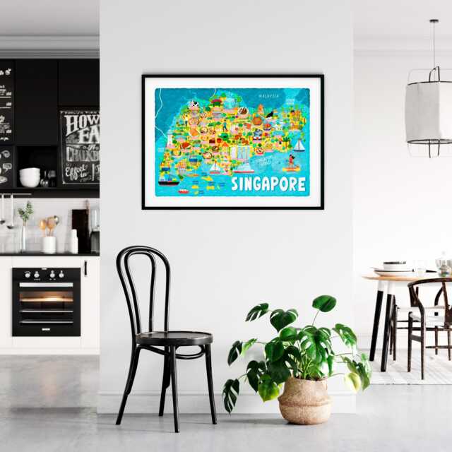 Singapore Map Poster - Of Illustrated Wall Art Home Decor Gift - image 1