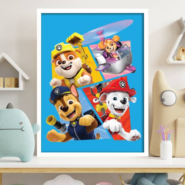 Paw Patrol Print - 4 Pups Jumping Out Poster Wall Art - image 1