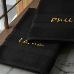 Personalised Black Towels Embroidered Couples Anniversary Gift Set - thumbnail 3