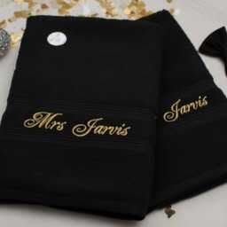 Personalised Black Towels Embroidered Couples Anniversary Gift Set - thumbnail 1