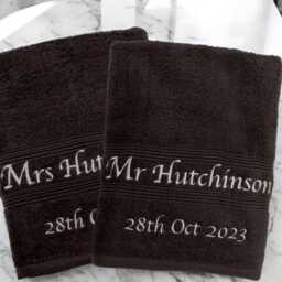 Personalised Black Towels Embroidered Couples Anniversary Gift Set - thumbnail 2