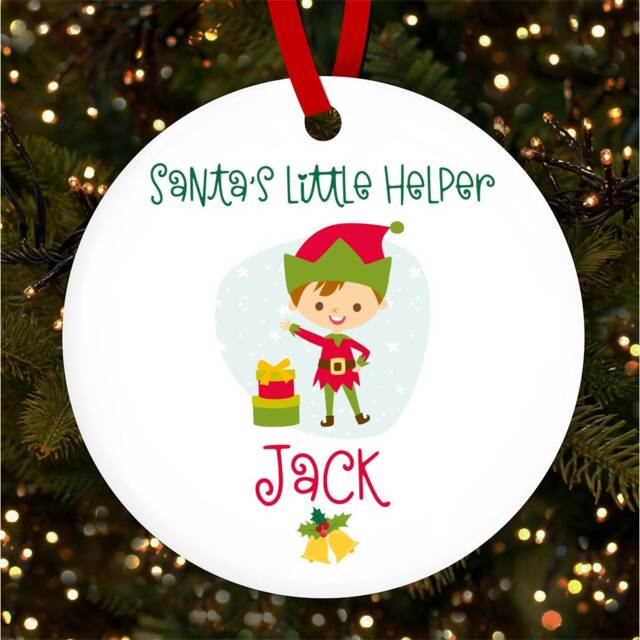 Brown Hair Elf Personalised Christmas Tree Ornament Decoration