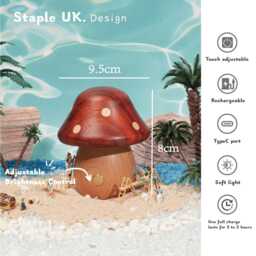 Wooden Mushroom Night Light, Red Mushroom Lamp, Glowing Red With Wood, Table Fairy Llights, Natural Home Decor - thumbnail 3
