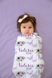 Butterfly Personalized Swaddle, Baby Girl Blanket, Custom Name Hospital Shower Gift, Toddler - thumbnail 1