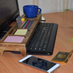 Vintage Desk Organizer Wood Desktop Dock Station Keyboard Rack Shelf Wooden Gift For Him Dad Father - thumbnail 2