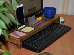 Vintage Desk Organizer Wood Desktop Dock Station Keyboard Rack Shelf Wooden Gift For Him Dad Father - thumbnail 1