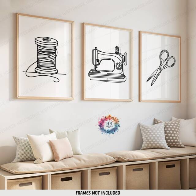 Minimalist Sewing Wall Art - Set Of 3 Prints - Sew Poster Artwork Line Drawing Design Craft Room Decor Gifts Seamstress Sign - image 1