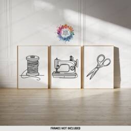 Minimalist Sewing Wall Art - Set Of 3 Prints - Sew Poster Artwork Line Drawing Design Craft Room Decor Gifts Seamstress Sign - thumbnail 2