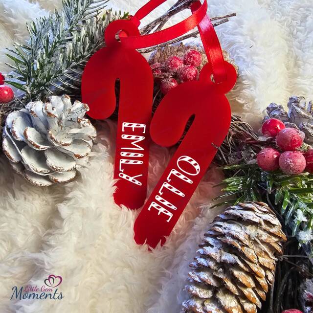 Personalised Candy Cane Christmas Tree Hanging Decoration. Custom Xmas Bauble With Name. Handmade Decoration For 2023 - image 1
